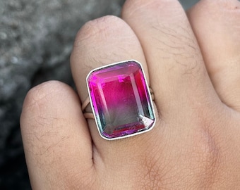 Watermelon Tourmaline Ring, 925 Silver Ring, Watermelon Quartz Ring, Gemstone Ring, Handmade Ring, Tourmaline Jewelry, Natural Tourmaline