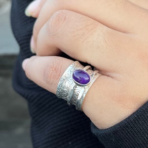 Amethyst Ring, Spinner Ring, Gemstone Ring, 925 Silver Ring, Natural Amethyst, Handmade Ring, Band Ring, Amethyst Jewelry, Beautiful Ring
