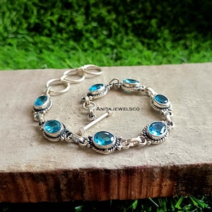 Blue Topaz Bracelet, 925 Silver Bracelet, Handmade Bracelet, Natural Topaz, Gemstone Bracelet, Designer Bracelet, Topaz Jewelry, Gift Her