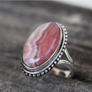 Natural Rhodochrosite Statement Ring, Rhodochrosite Ring for Women, Gemstone Ring, 925 Silver Ring, Dainty Rhodochrosite Jewelry for Her