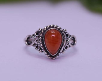 Beautiful Carnelian Ring, Gemstone Ring, 925 Silver Ring, Natural Carnelian, Carnelian Jewelry, Handmade Ring, Women Ring, Designer Ring