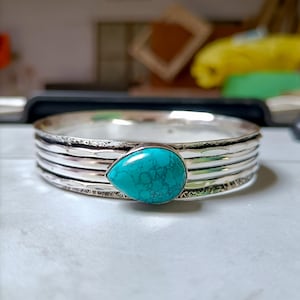 Turquoise Bangle, 925 Silver Bangle, Handmade Bangle, Turquoise Jewelry, Beautiful Bangle, Spinner Bangle, Designer Bangle,Natural Turquoise