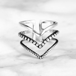 Triple Chevron Ring, Boho Ring, Sterling Silver Ring for Women, Statement Thumb Ring, Bohemian Jewelry, Dainty Ring, New Designer Ring