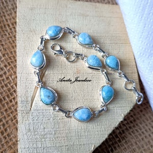 カイヤナイト・ラリマー・シルバーメッキブレスレット：ブルー