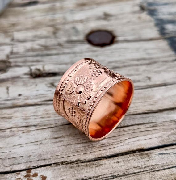 Pure Copper Ring, Handmade Ring, Dainty Bangle, Flower Band Ring