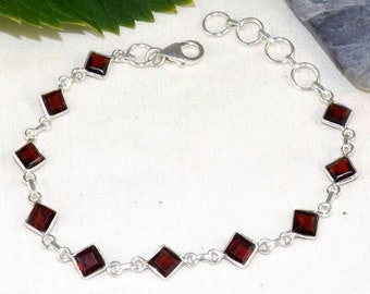 Red Garnet Bracelet, Handmade Bracelet, 925 Silver Bracelet, Silver Jewelry, Natural Garnet, Gemstone Bracelet, Garnet Jewelry, Gift Her