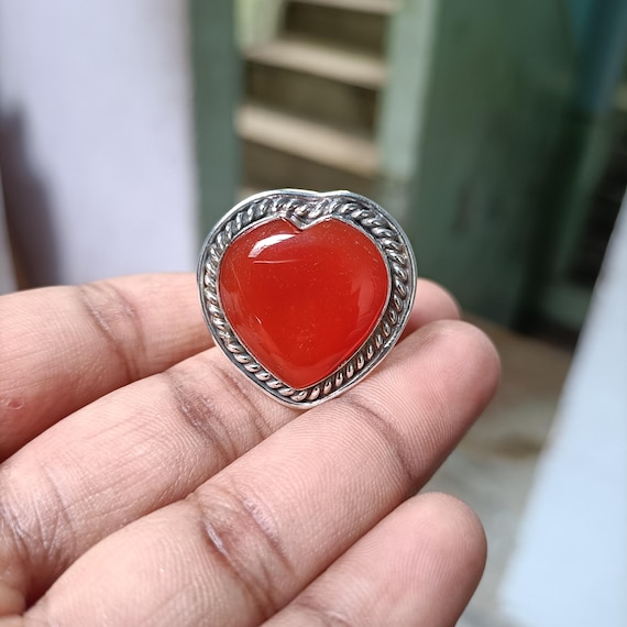 Carnelian Ring, Handmade Ring, Heart Design Ring, Natural