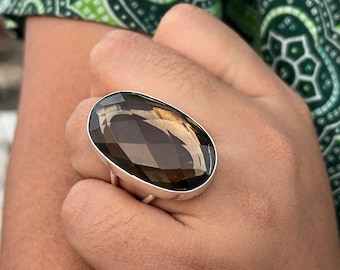 Smoky Quartz Ring, Natural Smoky, Designer Ring, Gemstone Ring, Handmade Ring, 925 Silver Ring, Christmas Ring, Boho Ring, Smoky Jewelry