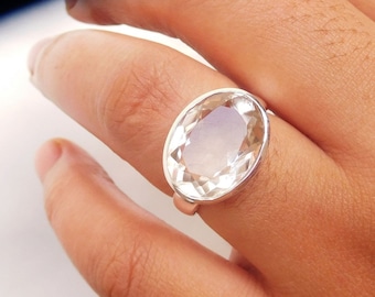 Natural Crystal quartz Clear quartz Ring, Rock Crystal quartz Ring, Statement Ring, 925 Sterling Silver Handmade Ring, Fine Silver, Gift Her