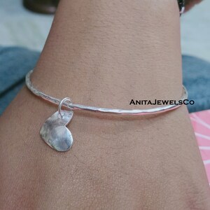 Heart Design Bangle, Beautiful Bangle, 925 Silver Bangle, Handmade Bangle, Designer Bangle, Boho Bangle, Couple Bangle, Christmas Gift