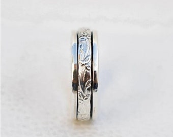 Spinner Ring, Fidget Ring, Flower Spinner Ring, Solid 925 Sterling Silver Ring, Anxiety Ring, Spin Ring, Handmade Ring, Meditation Ring,