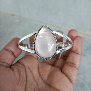 Rose Quartz Bangle, Handmade Bangle, 925 Silver Bangle, Natural Rose Quartz, Designer Bangle, Beautiful Bangle, Quartz Jewelry, Gift For Her