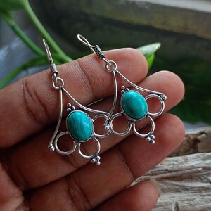 Turquoise Earring, Handmade Earring, 925 Silver Earring, Natural Turquoise, Dainty Earring, Women Earring, Turquoise Jewelry, Boho Earring