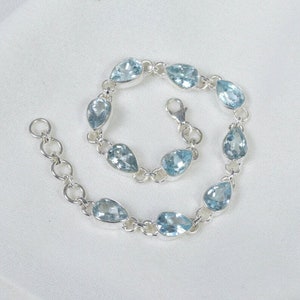 Blue Topaz Bracelet, 925 Silver Bracelet, Handmade Bracelet, Women Bracelet, Natural Blue Topaz, Gemstone Bracelet, Blue Topaz Jewelry
