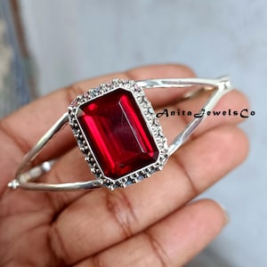 Red Garnet Bangle, Handmade Bangle, 925 Silver Bangle, Natural Garnet, Adjustable Bangle, Boho Bangle, Garnet Jewelry, Designer Bangle