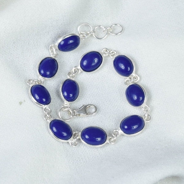 Lapis Lazuli Bracelet, Handmade Bracelet, Women Bracelet, 925 Silver Ring, Dainty Bracelet, Natural Lapis Lazuli, Gemstone Bracelet Gift Her