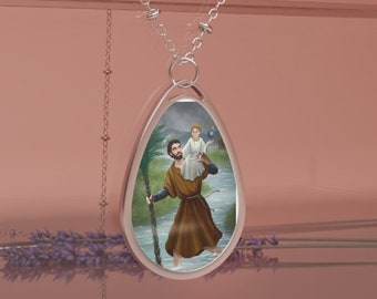 Guardian's Embrace: Saint Christopher Oval Necklace gift for the surfer