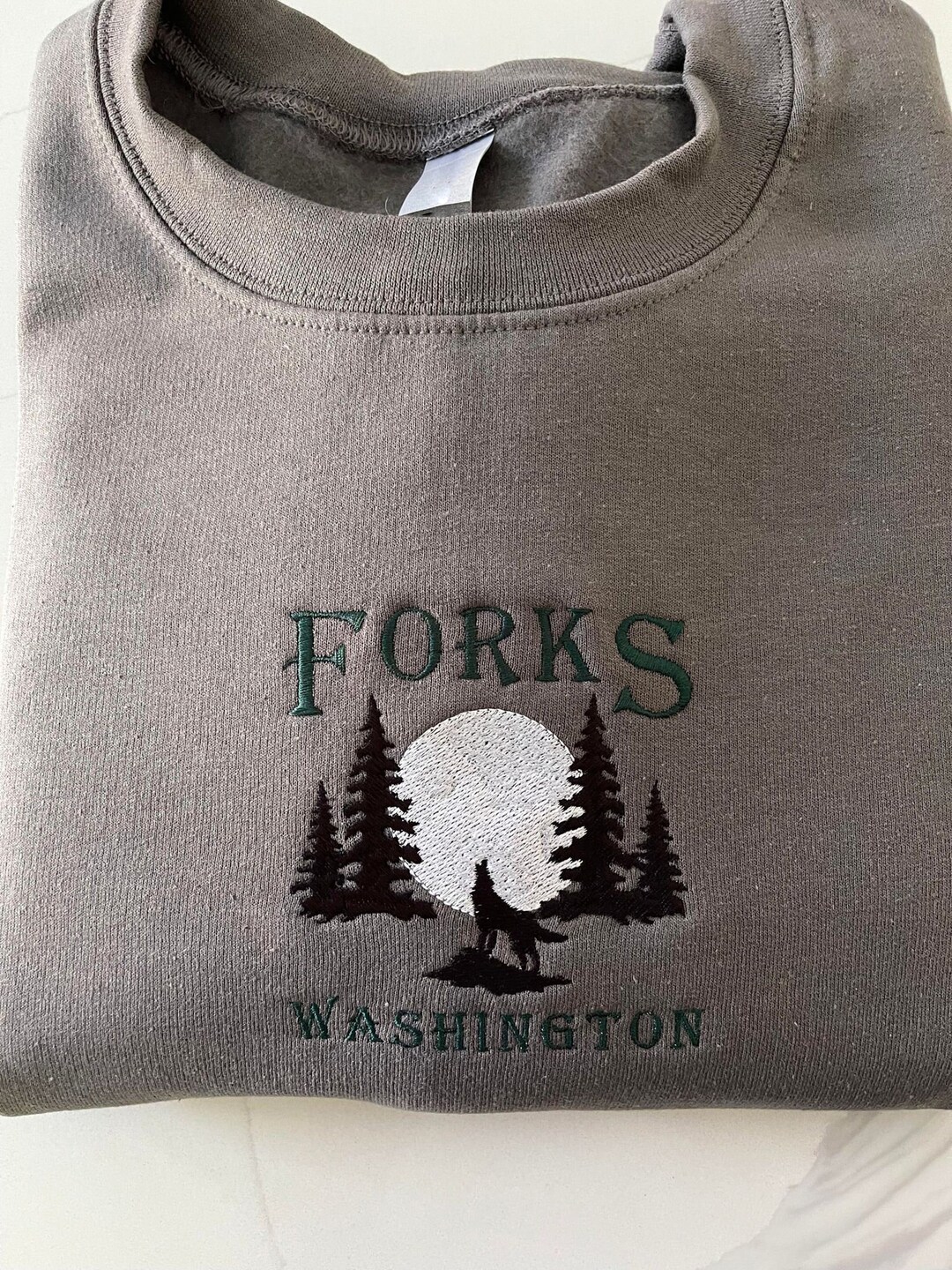 Vintage Forks Embroidered Gray Sweatshirt Unisex Forks Washington