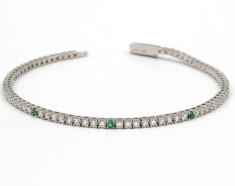 White And Green Zirconia Tennis Bracelets Silver Gift Idea Various Sizes