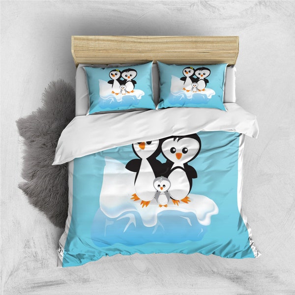 Penguin Face Pattern Print Duvet Cover Bedding Set