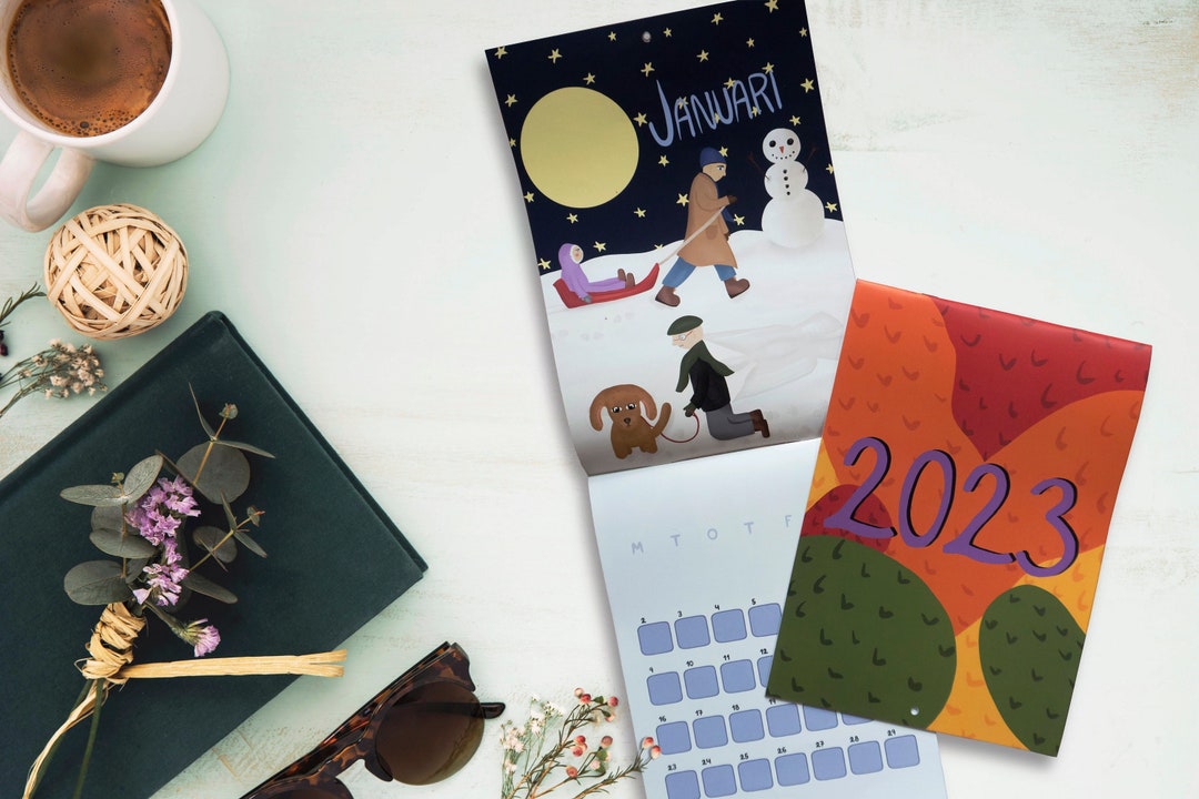 Illustrated Wall Calendar 2023, A4, Wall Planer, 12 Month Calender ...
