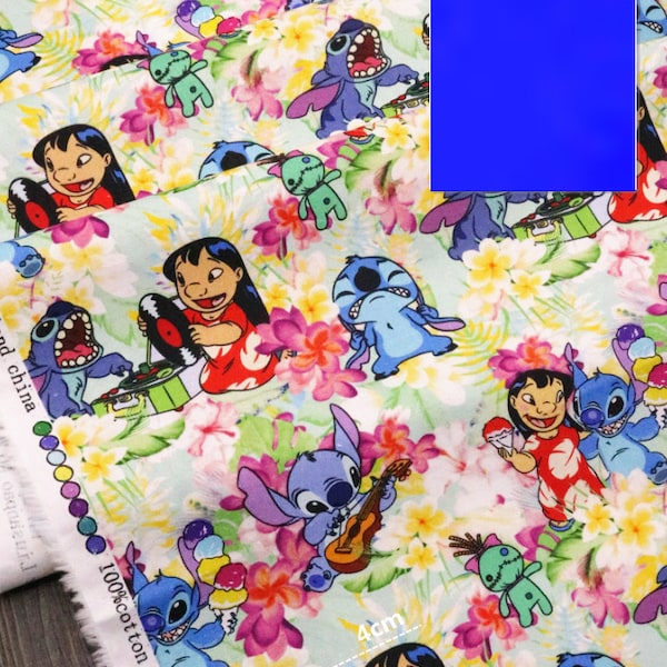 Stitch Fabric Lilo & Stitch Fabric Cartoon Character Fabric 100% Cotton Fabric By The Half Yard