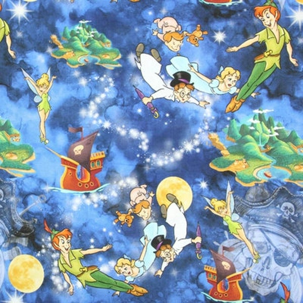 Disney's Tinker Bell Fabric, Peter Pan Fairy Fabric Cartoon Character Fabric 100% Cotton Fabric By The Half Yard