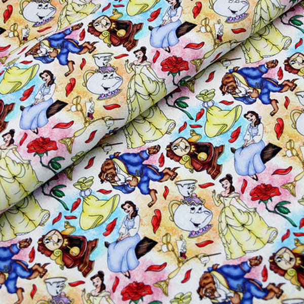 Beauty and the Beast Fabric Cartoon Character Fabric 100% Cotton Fabric By The Half Yard