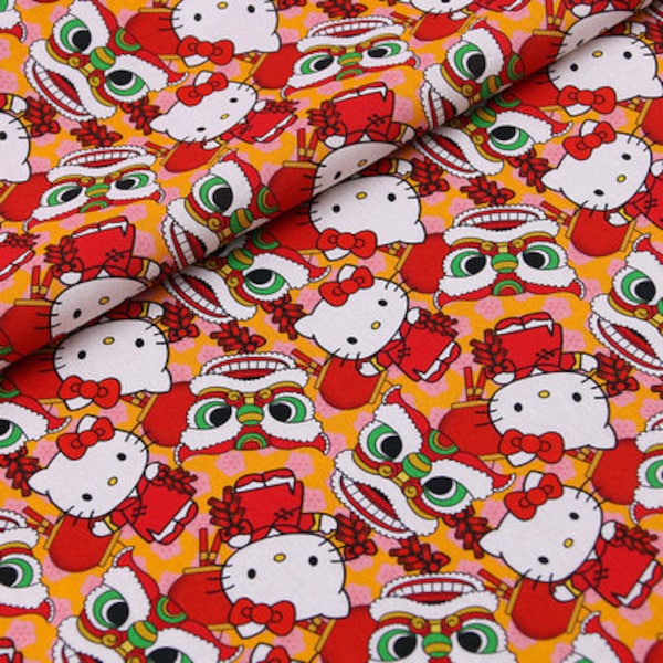 Christmas Hello Kitty Fabric Cartoon Character Fabric 100% Cotton Fabric By The Half Yard