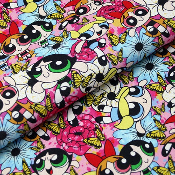 Powerpuff Girls Stoff Powerpuff MädchenStoff Cartoon Charakter Stoff 100% Baumwolle Stoff By The Half Yard