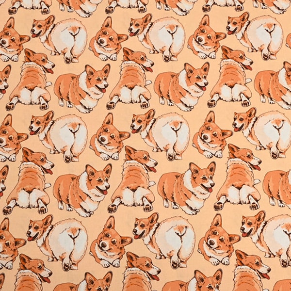 Welsh Corgi Dog Fabric Pet Dog  Fabric Cartoon Character Fabric 100% Cotton Fabric By The Half Yard