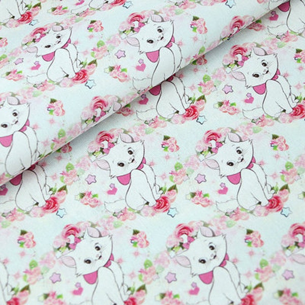 Marie Cat Tissu Aristocats Rose Blanc-Fourrure Chaton Tissu Dessin Animé Personnage Tissu 100% Coton Par The Half Yard