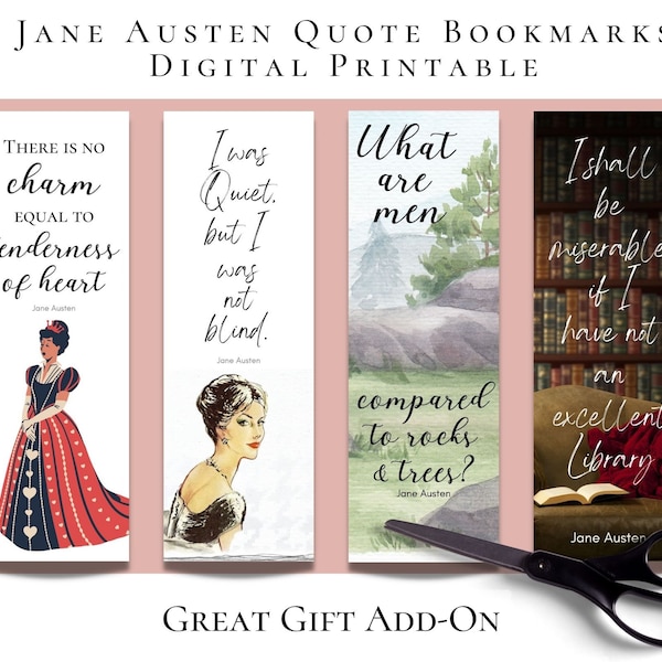 JANE AUSTEN GIFTS | Bookmark for Women | Floral Bookmark | Printable Bookmarks | Aesthetic Bookmark | Gift for Reader | Digital Bookmark |