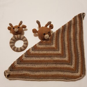 Reindeer Crochet Rattle & Schnuffeltuch, grasping toy for baby, handmade NEW