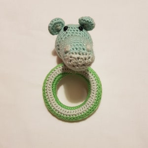 Hippopotamus Crochet Rattle, grasping toy for baby, handmade NEW