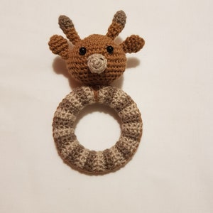 Reindeer Crochet Rattle, grasping toy for baby, handmade NEW