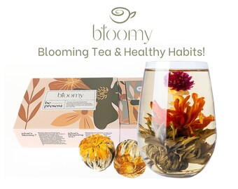 Handgefertigte, einzigartige Tee-Geschenkbox: Blooming Tea-Geschenkset – Teekugeln für Selbstpflege, Achtsamkeit und gesunde Gewohnheiten / Durchdachte Geschenkidee