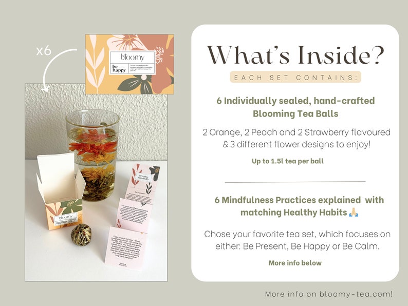Blooming Tea Geschenkset: Handgemachte Blütenteekugeln Einzigartige Geschenkidee für Self Care Paket, Achtsamkeitspraxis und Gesunde Gewohnheiten Bild 3