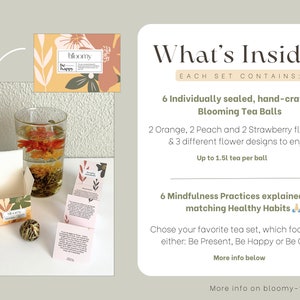 Self-Care Tee Geschenkset: Handgemachte Blütenteekugeln und gesunde Angewohnheiten Einzigartiges Pflegepaket für Achtsamkeitsübungen und Wohlbefinden Bild 3