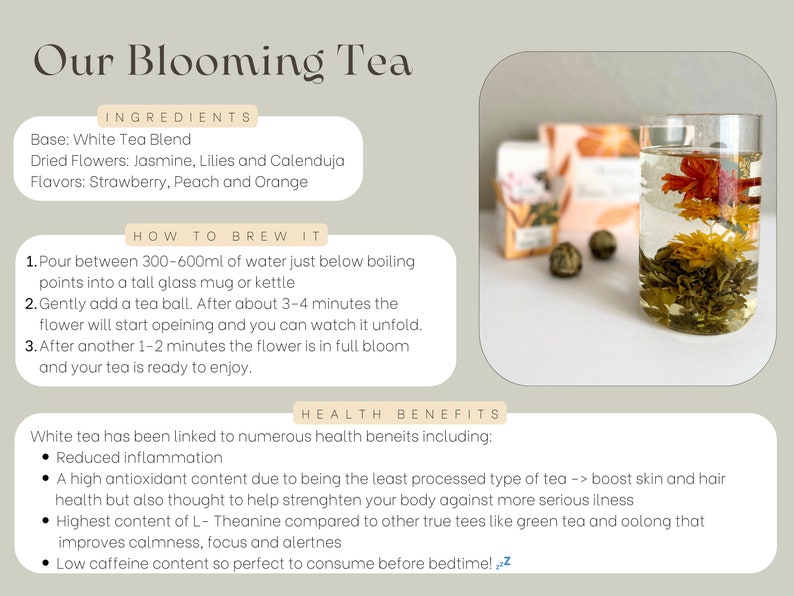 Blooming Tea Geschenkset: Handgemachte Blütenteekugeln Einzigartige Geschenkidee für Self Care Paket, Achtsamkeitspraxis und Gesunde Gewohnheiten Bild 4