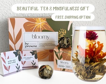 Mindful Care Paket Tee-Set: Blühender Tee für mentales Training und Wohlbefinden - Einzigartige Geschenkidee Box/Handgefertigte Teekugeln/Geschenk für Mama