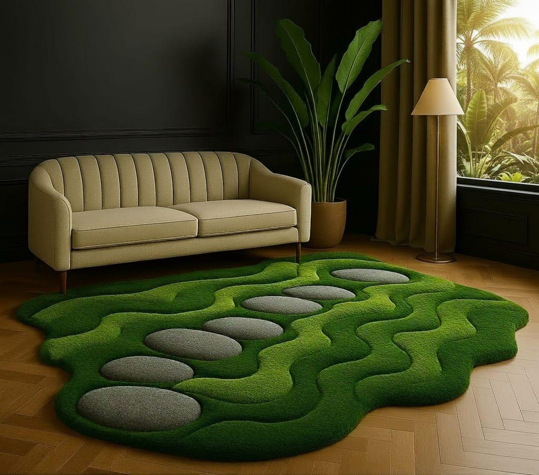 Stone Path Rug 3D Moss Rug | Stone Path, Nature-inspired Carpet - Etsy