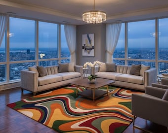 Abstract Wave Tufted Area Rug, Retro Landscape Carpet, Modern Decor