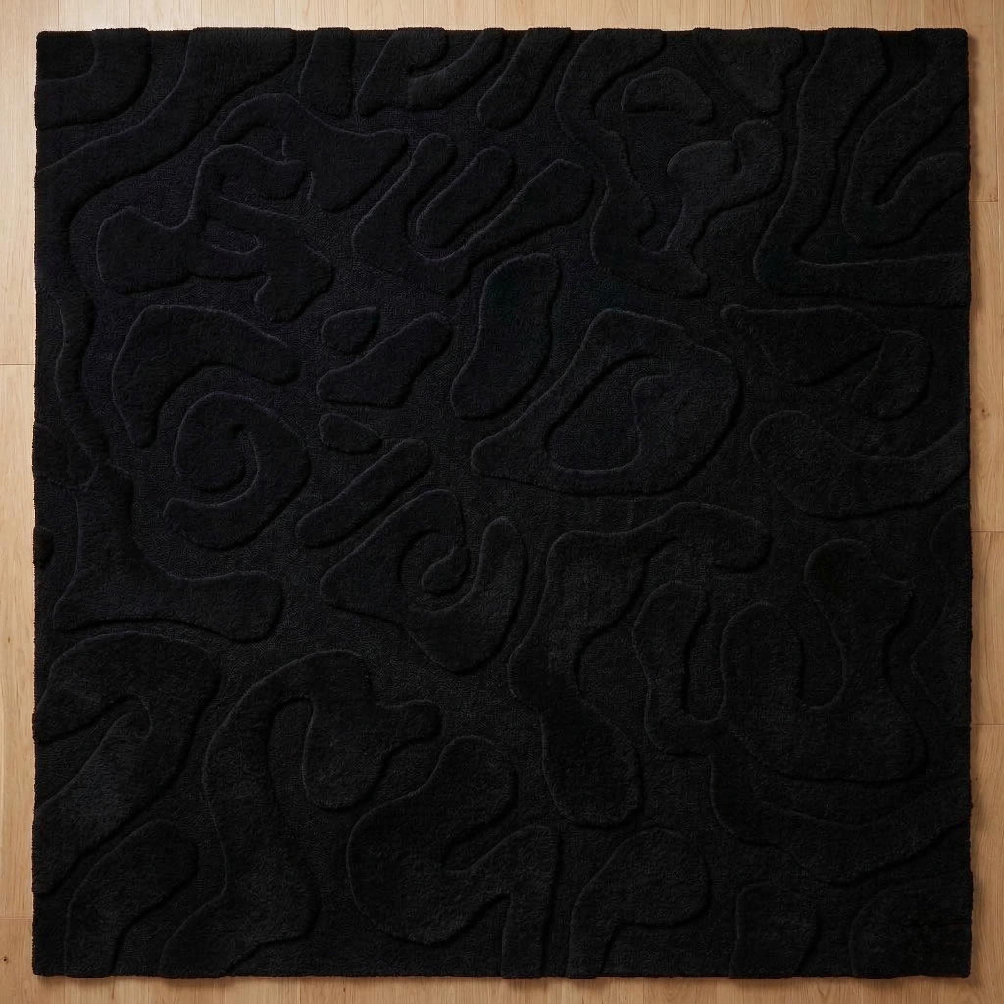 Black Abstract Sculpted Tufted Rug, Modern 3D Textured Carpet - Etsy