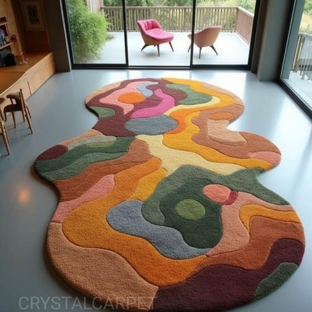 Hand Tufted Wool Rug: Abstract Circle Design, Modern Boho - Etsy