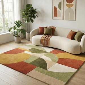Abstract Area Rug, Color Block Modern Carpet, Boho Patchwork Rug