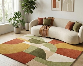 Abstract Area Rug, Color Block Modern Carpet, Boho Patchwork Rug