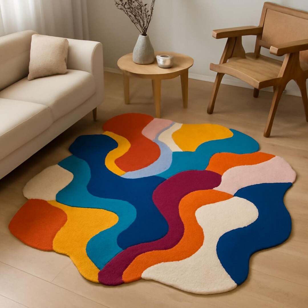 Handmade Blue Wool Tufted Rug: Abstract Irregular Shape - Etsy