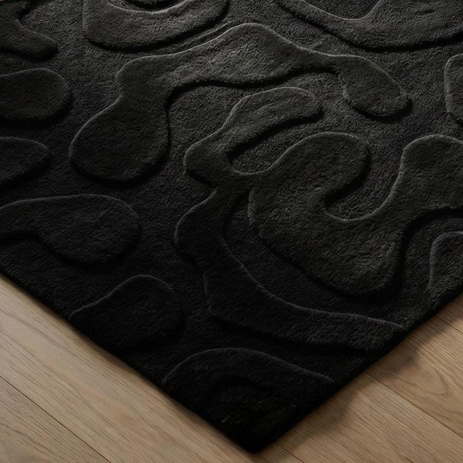 Black Abstract Sculpted Tufted Rug, Modern 3D Textured Carpet - Etsy