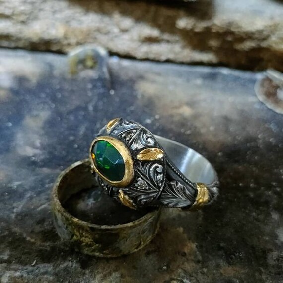 Engraved opal shop ring